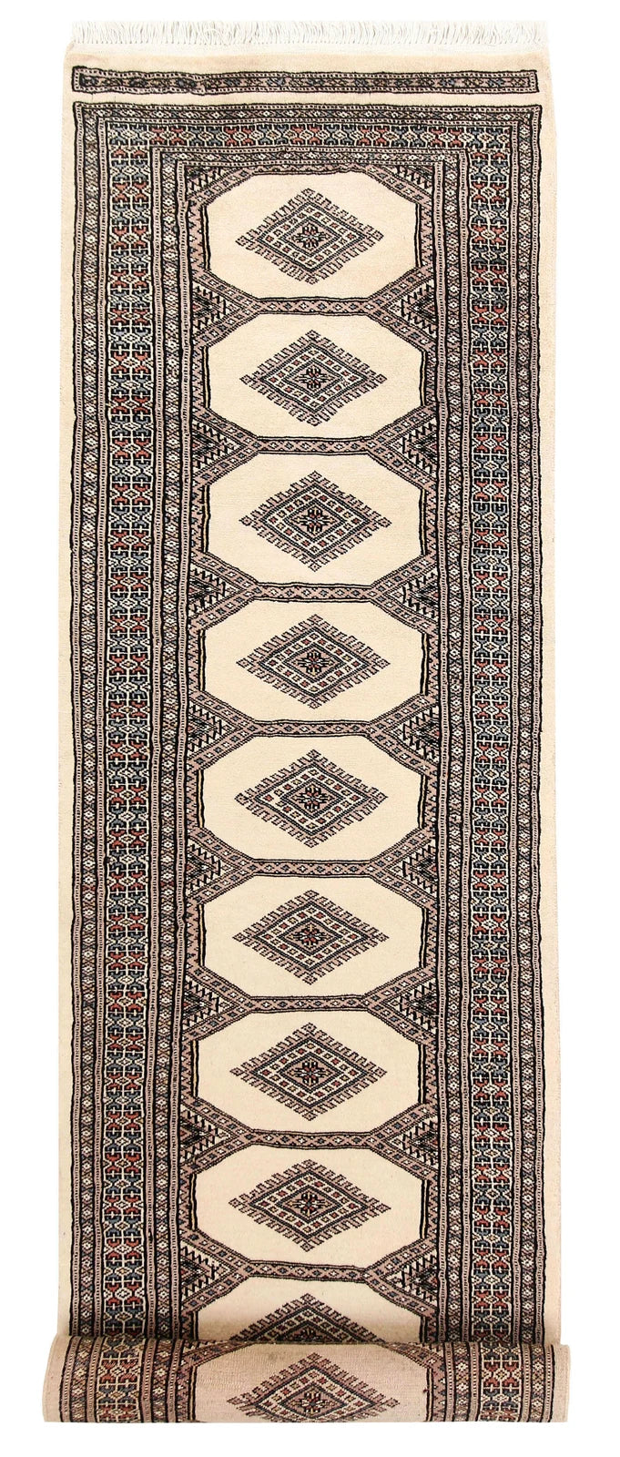 White Pakistani Jaldar Rug 2' 4" x 9' 3" Hand-Knotted | No. QA68414