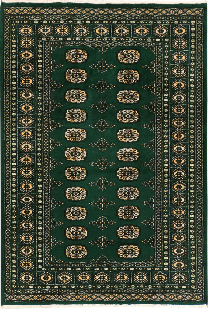 Sea Green Pakistani Bokhara Rug 4'2" x 6' Hand-Knotted | No. QA68687