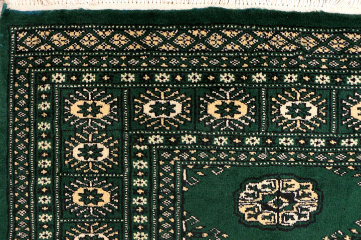 Sea Green Pakistani Bokhara Rug 4'2" x 6' Hand-Knotted | No. QA68687