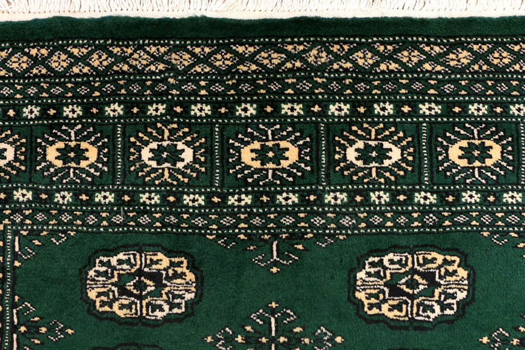 Sea Green Pakistani Bokhara Rug 4'2" x 6' Hand-Knotted | No. QA68687