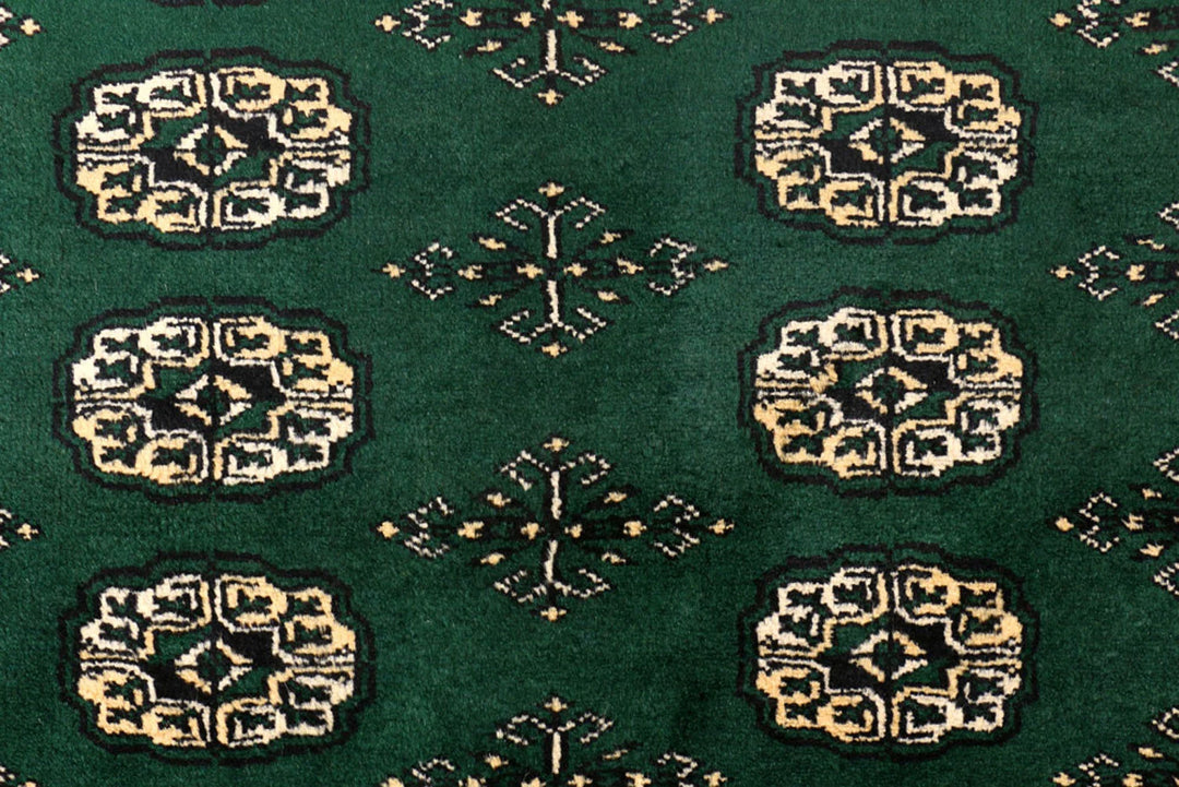 Sea Green Pakistani Bokhara Rug 4'2" x 6' Hand-Knotted | No. QA68687