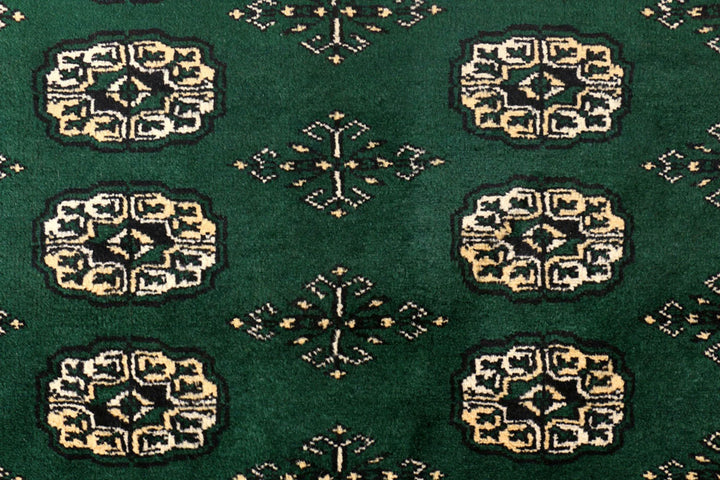 Sea Green Pakistani Bokhara Rug 4'2" x 6' Hand-Knotted | No. QA68687