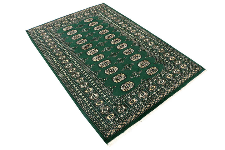 Sea Green Pakistani Bokhara Rug 4'2" x 6' Hand-Knotted | No. QA68687