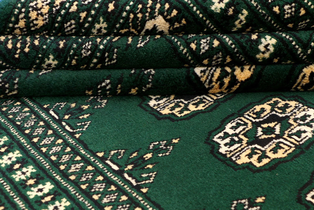Sea Green Pakistani Bokhara Rug 4'2" x 6' Hand-Knotted | No. QA68687