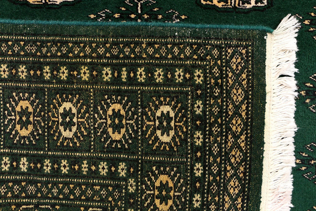 Sea Green Pakistani Bokhara Rug 4'2" x 6' Hand-Knotted | No. QA68687