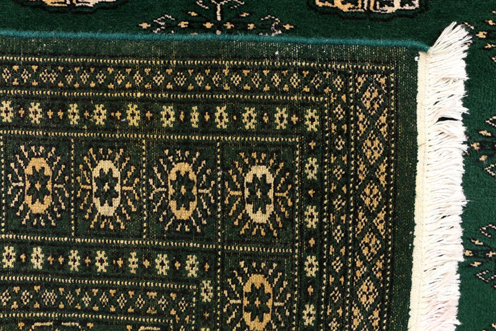 Sea Green Pakistani Bokhara Rug 4'2" x 6' Hand-Knotted | No. QA68687