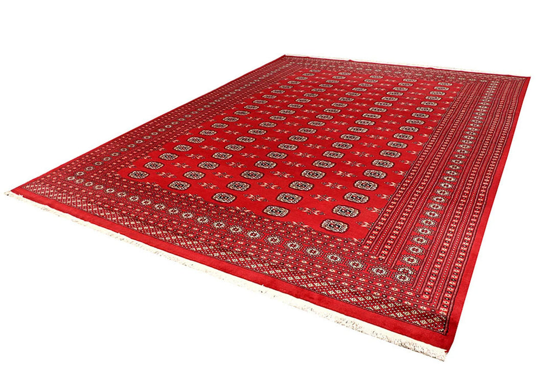 Red Bokhara Rug 9' 1" x 12' 6" Hand-Knotted | No. QA68815