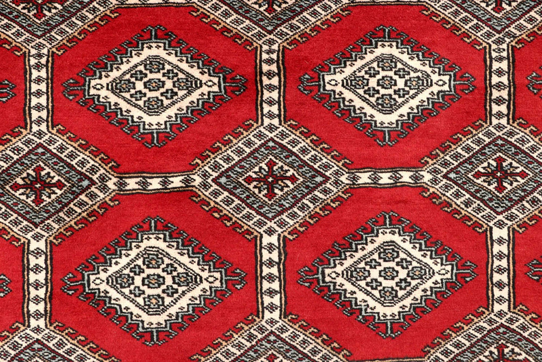 Firebrick Red Pakistani Jaldar Rug 6' 8" x 9' 7" Hand-Knotted | No. QA68854