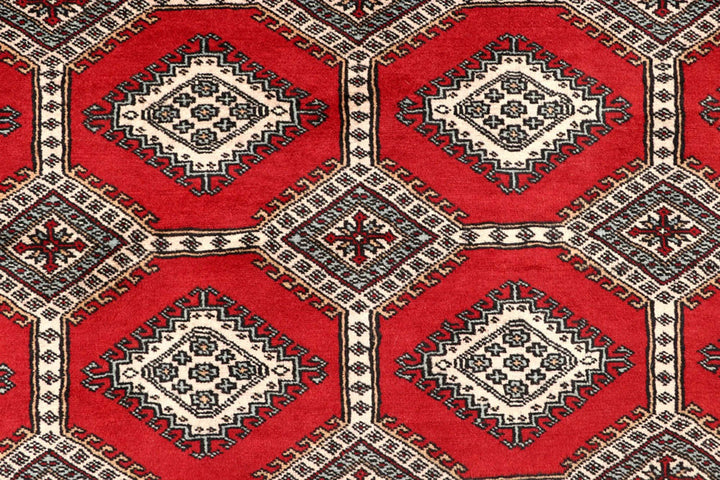 Firebrick Red Pakistani Jaldar Rug 6' 8" x 9' 7" Hand-Knotted | No. QA68854