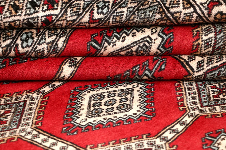 Firebrick Red Pakistani Jaldar Rug 6' 8" x 9' 7" Hand-Knotted | No. QA68854