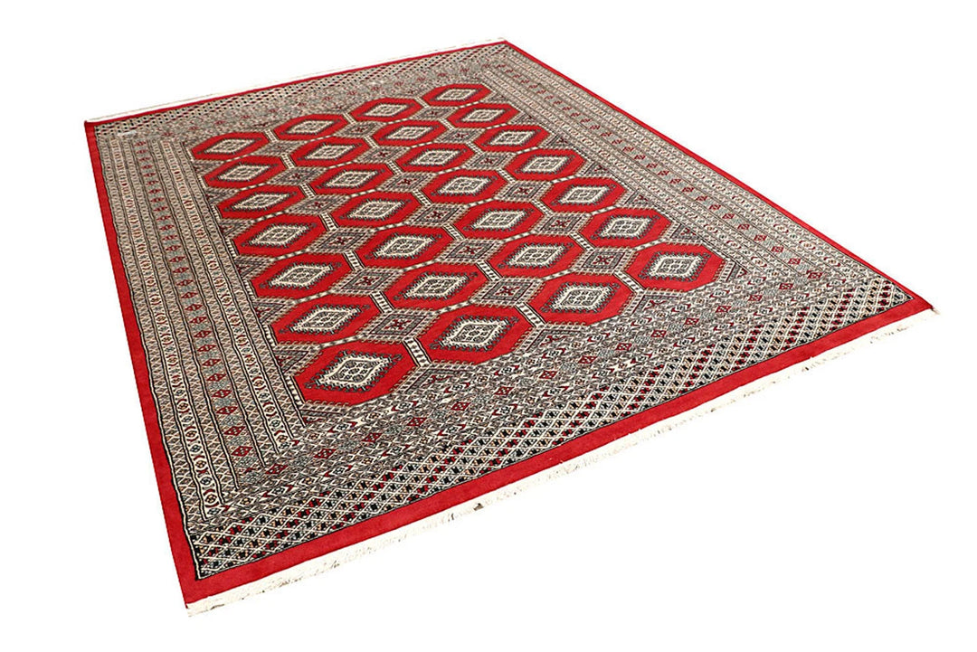Firebrick Red Pakistani Jaldar Rug 6' 8" x 9' 7" Hand-Knotted | No. QA68854