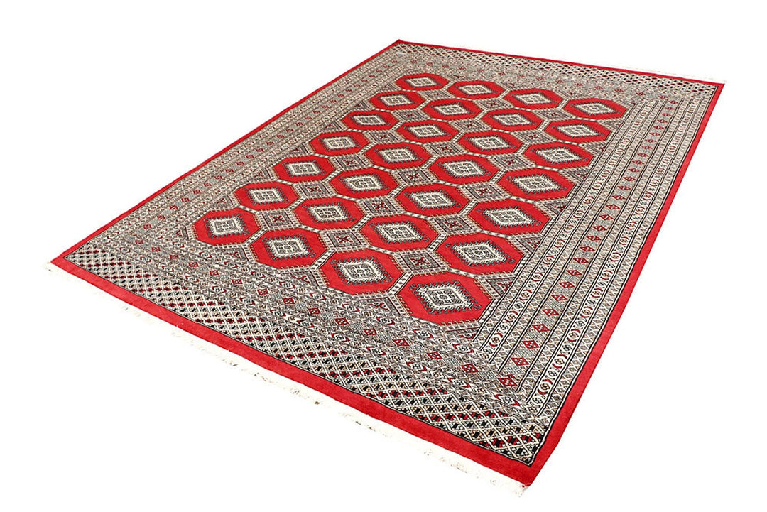 Firebrick Red Pakistani Jaldar Rug 6' 8" x 9' 7" Hand-Knotted | No. QA68854