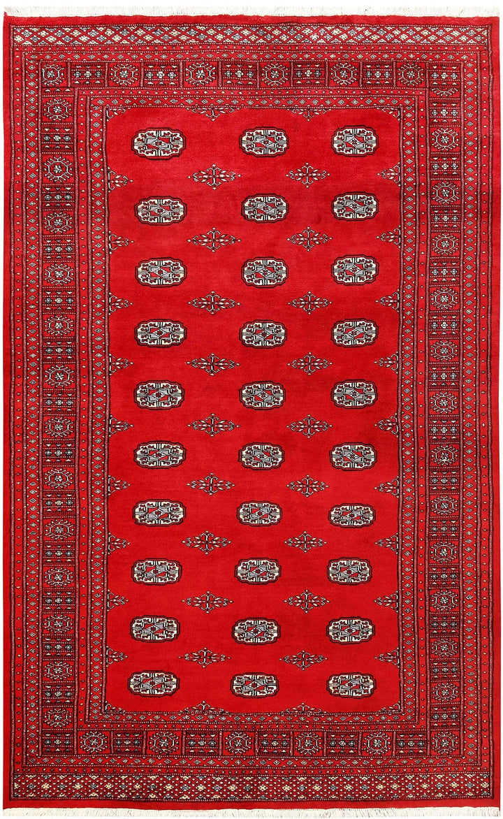 Firebrick Pakistani Bokhara Rug 5' 5" x 8' 11" Hand-Knotted | No. QA68866