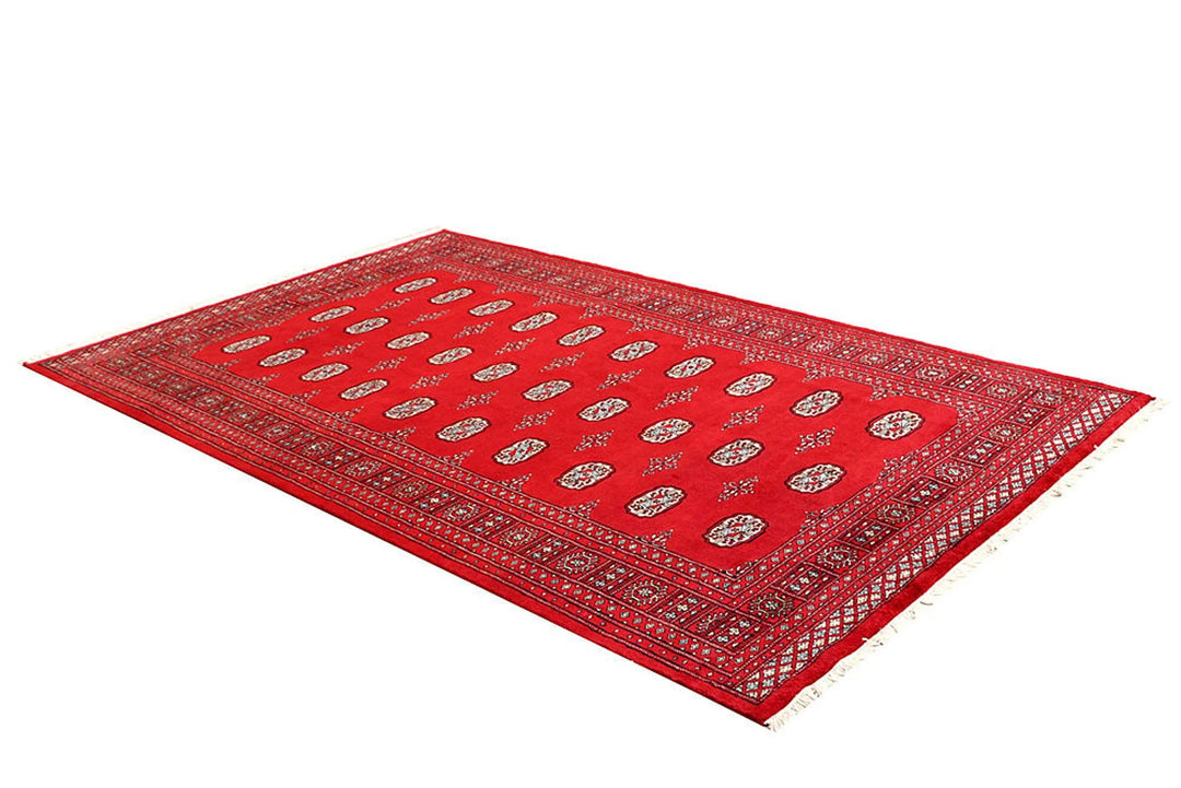 Firebrick Pakistani Bokhara Rug 5' 5" x 8' 11" Hand-Knotted | No. QA68866