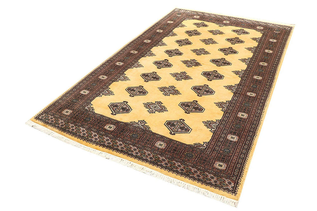 Brown Pakistani Jaldar Rug 4' 11" x 8' 2" Hand-Knotted | No. QA68871