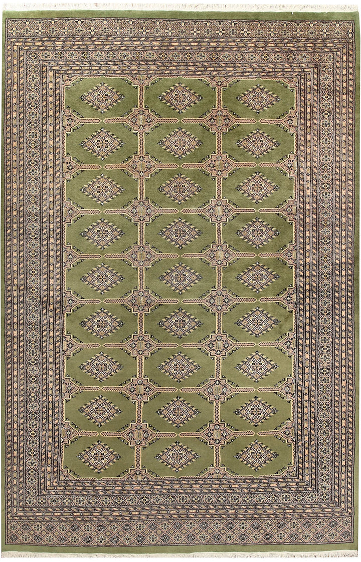 Olive Pakistani Jaldar Rug 6' 8" x 10' 1" Hand-Knotted | No. QA69009