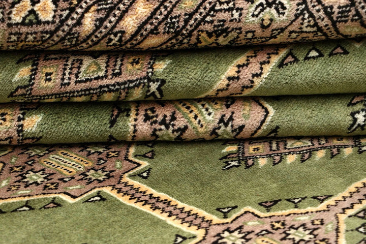 Olive Pakistani Jaldar Rug 6' 8" x 10' 1" Hand-Knotted | No. QA69009