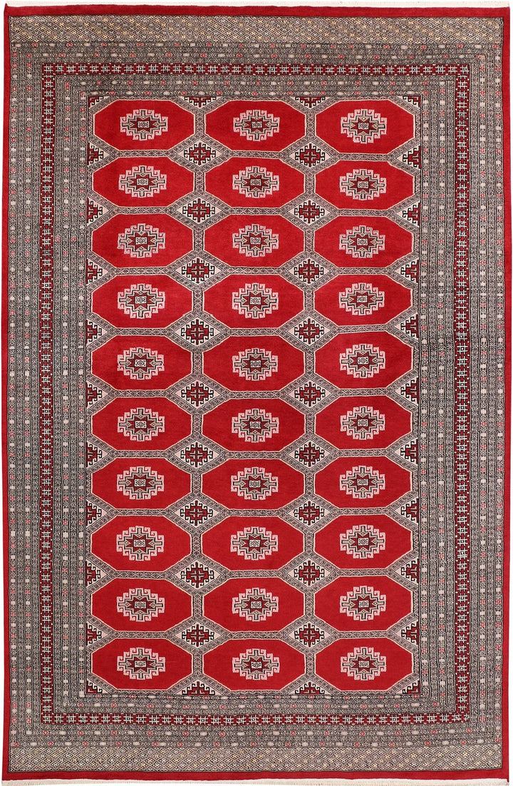 Firebrick Red Pakistani Jaldar Rug 6' 6" x 10' Hand-Knotted | No. QA69044