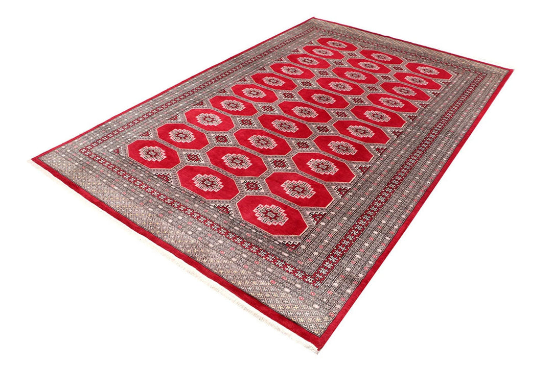 Firebrick Red Pakistani Jaldar Rug 6' 6" x 10' Hand-Knotted | No. QA69044