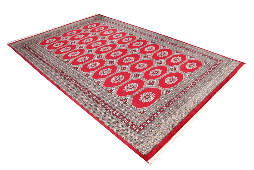 Firebrick Red Pakistani Jaldar Rug 6' 6" x 10' Hand-Knotted | No. QA69044
