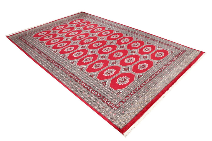 Firebrick Red Pakistani Jaldar Rug 6' 6" x 10' Hand-Knotted | No. QA69044