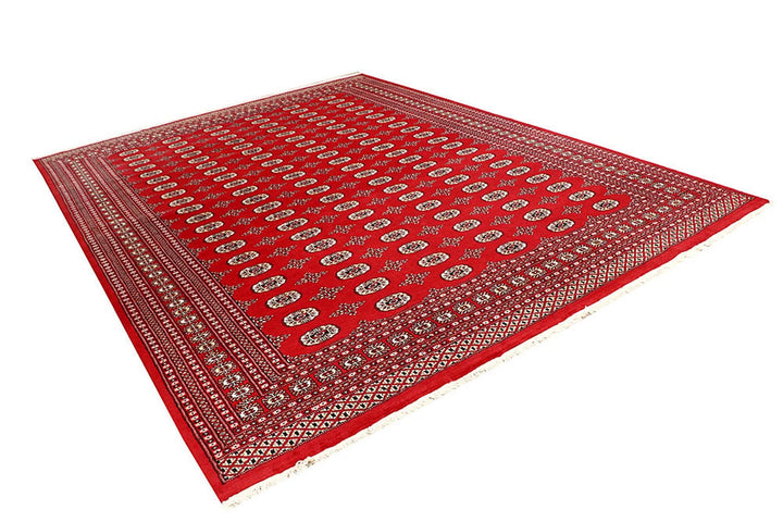 Red Pakistani Bokhara Rug 9' x 11' 11" Hand-Knotted | No. QA69062
