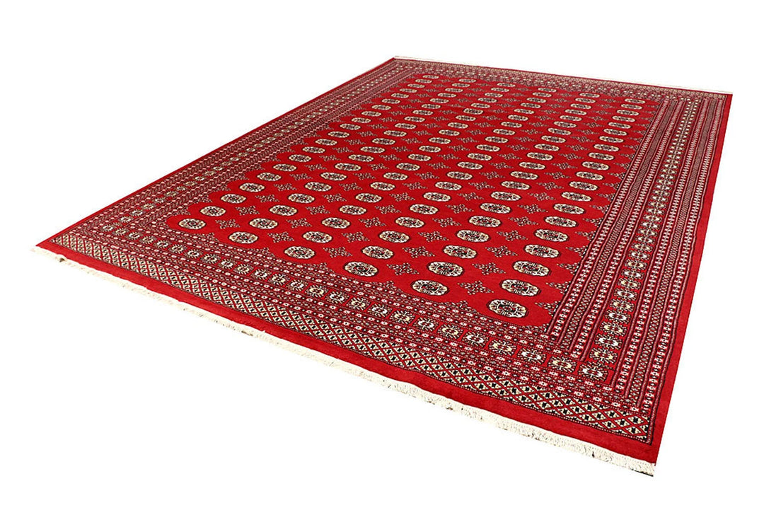 Red Pakistani Bokhara Rug 9' x 11' 11" Hand-Knotted | No. QA69062