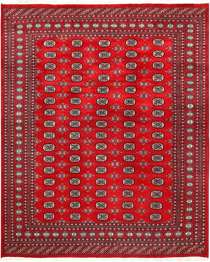 Red Pakistani Bokhara Rug 8' x 9'8" Hand-Knotted | No. QA69230