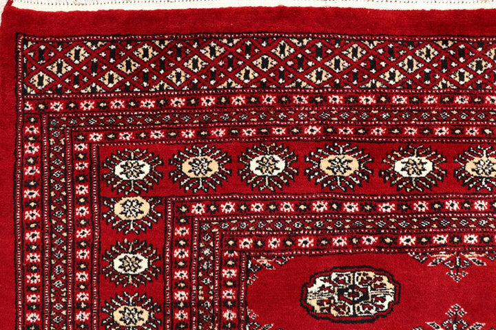 Red Pakistani Bokhara Rug 8' x 9'8" Hand-Knotted | No. QA69230