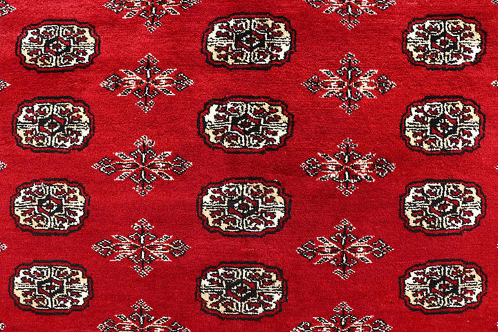 Red Pakistani Bokhara Rug 8' x 9'8" Hand-Knotted | No. QA69230