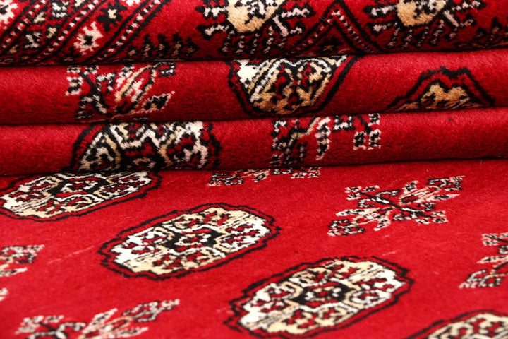 Red Pakistani Bokhara Rug 8' x 9'8" Hand-Knotted | No. QA69230