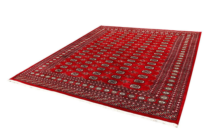 Red Pakistani Bokhara Rug 8' x 9'8" Hand-Knotted | No. QA69230