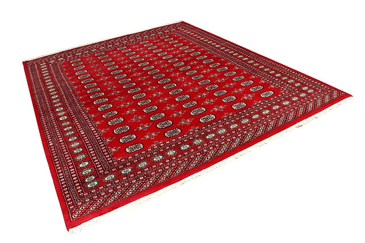 Red Pakistani Bokhara Rug 8' x 9'8" Hand-Knotted | No. QA69230