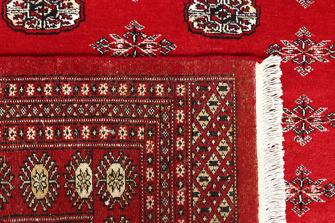 Red Pakistani Bokhara Rug 8' x 9'8" Hand-Knotted | No. QA69230