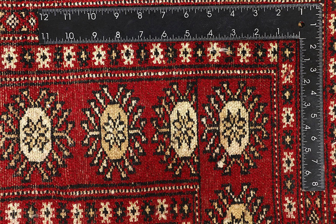 Red Pakistani Bokhara Rug 8' x 9'8" Hand-Knotted | No. QA69230