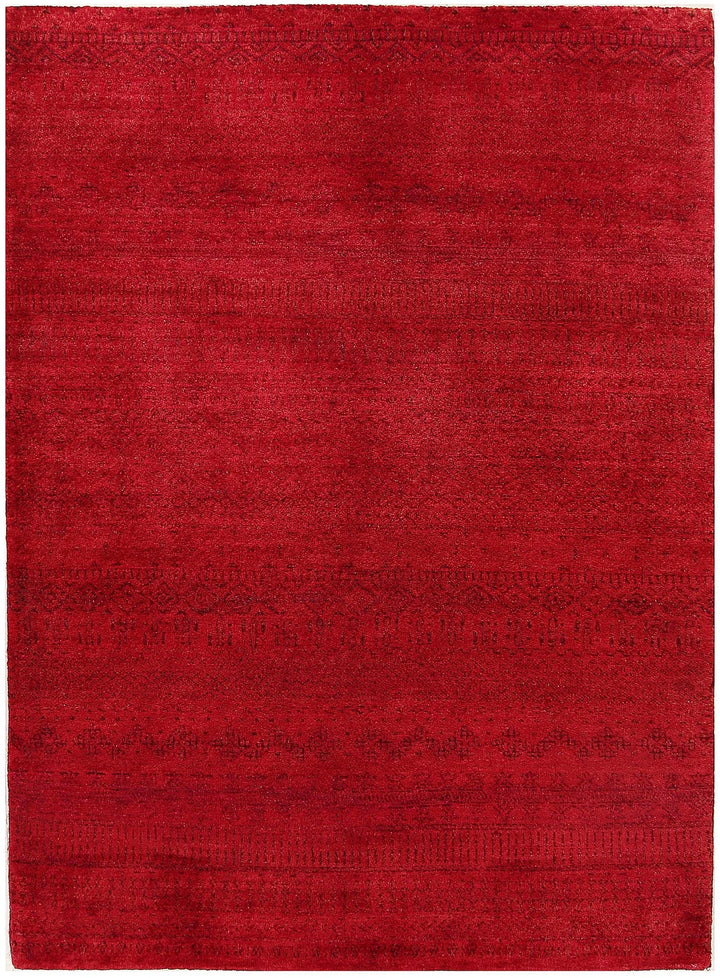 Red Pakistani Gabbeh Rug 4' 1" x 5' 11" Hand-Knotted | No. QA69266