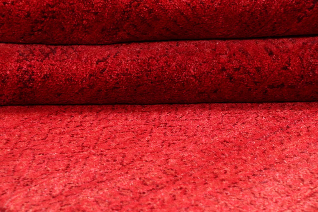 Red Pakistani Gabbeh Rug 4' 1" x 5' 11" Hand-Knotted | No. QA69266