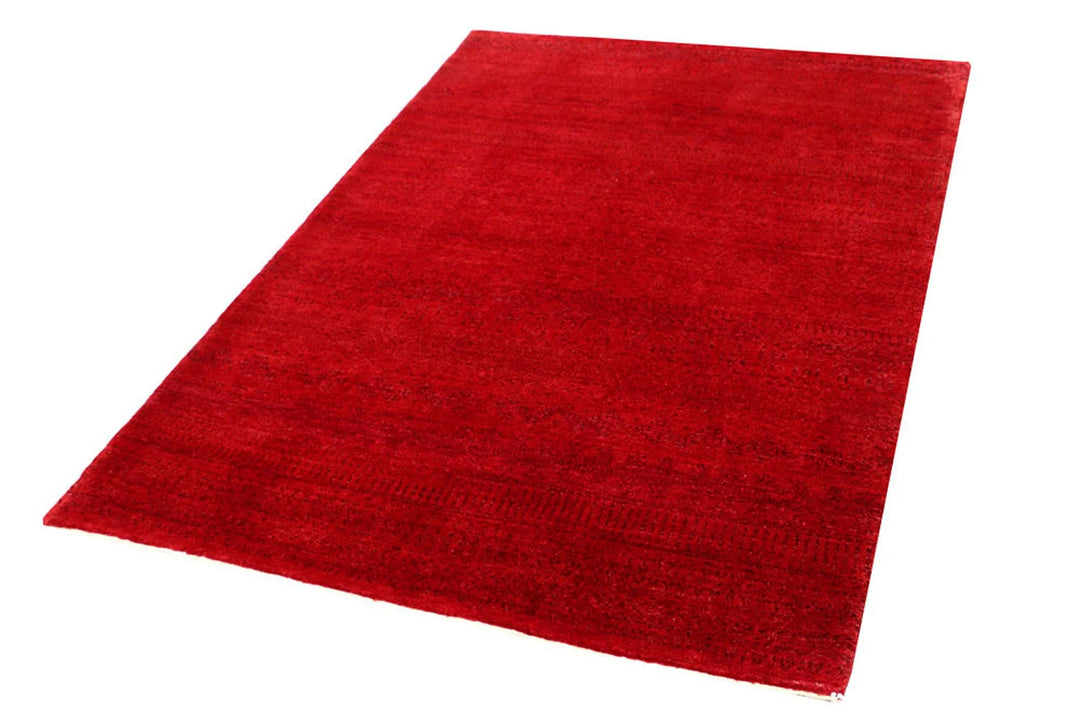 Red Pakistani Gabbeh Rug 4' 1" x 5' 11" Hand-Knotted | No. QA69266