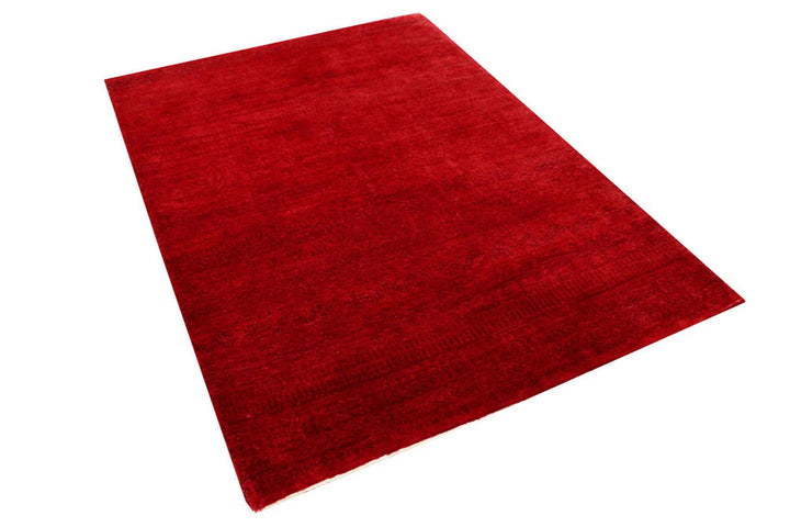 Red Pakistani Gabbeh Rug 4' 1" x 5' 11" Hand-Knotted | No. QA69266