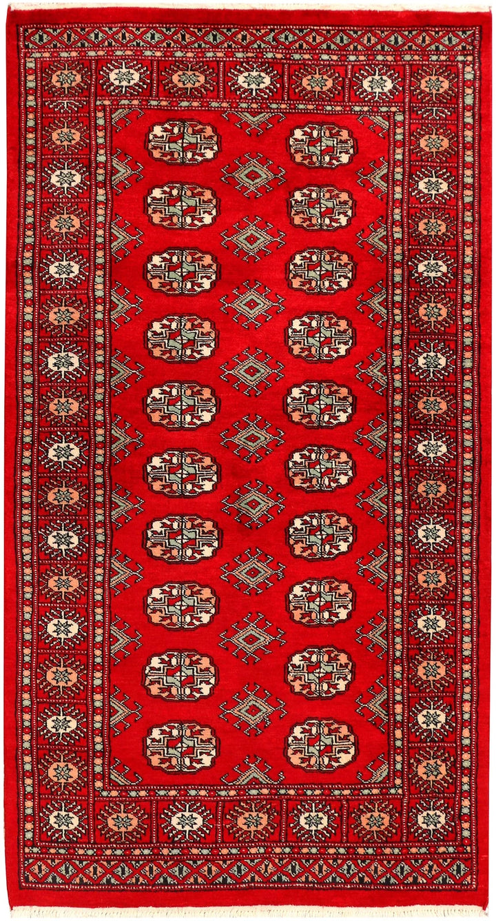 Red Pakistani Bokhara Rug 3' x 5'7" Hand-Knotted | No. QA69326