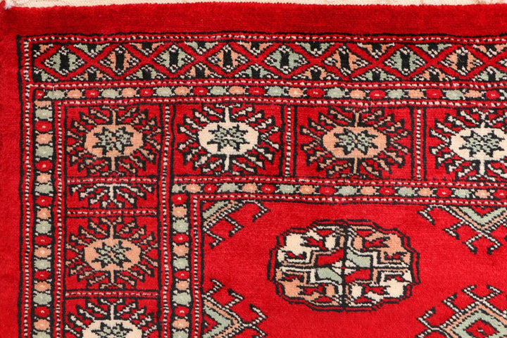 Red Pakistani Bokhara Rug 3' x 5'7" Hand-Knotted | No. QA69326
