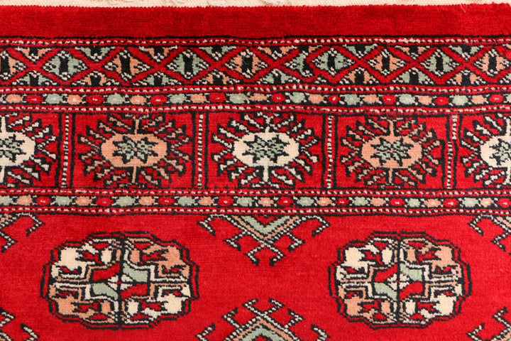 Red Pakistani Bokhara Rug 3' x 5'7" Hand-Knotted | No. QA69326