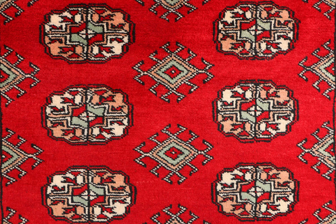 Red Pakistani Bokhara Rug 3' x 5'7" Hand-Knotted | No. QA69326