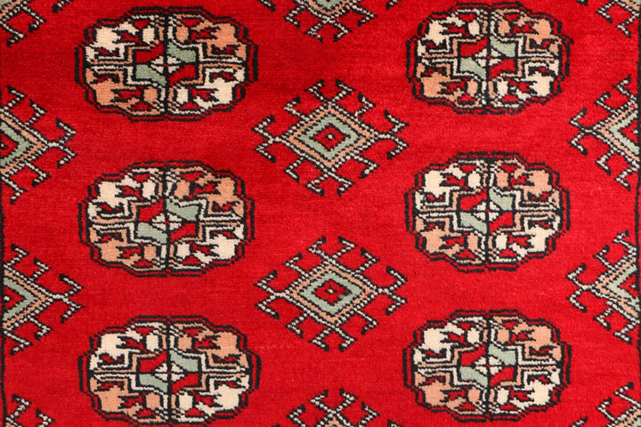 Red Pakistani Bokhara Rug 3' x 5'7" Hand-Knotted | No. QA69326
