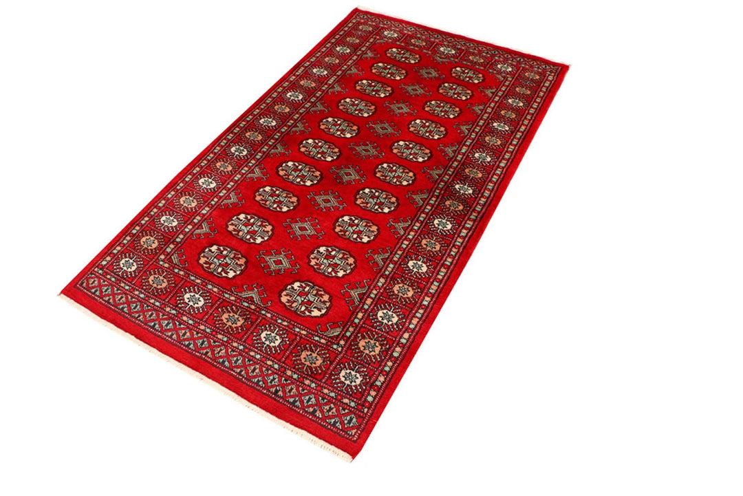 Red Pakistani Bokhara Rug 3' x 5'7" Hand-Knotted | No. QA69326