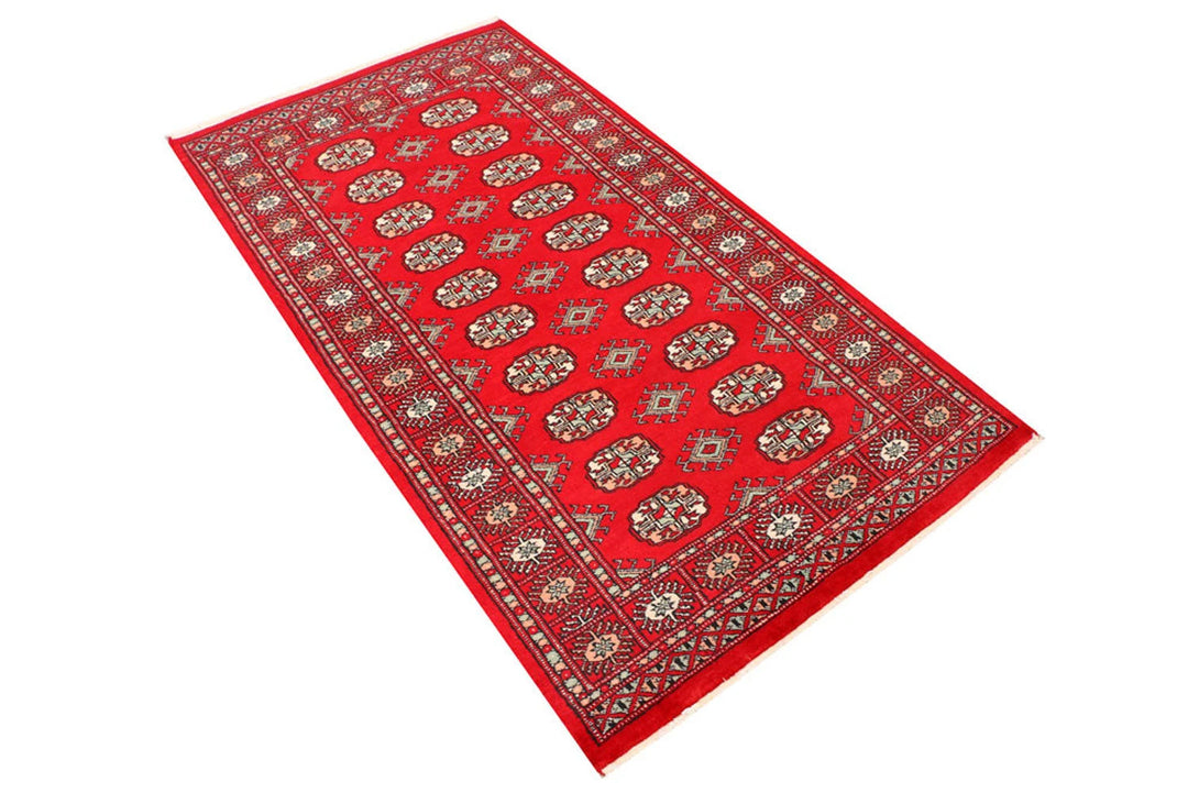 Red Pakistani Bokhara Rug 3' x 5'7" Hand-Knotted | No. QA69326