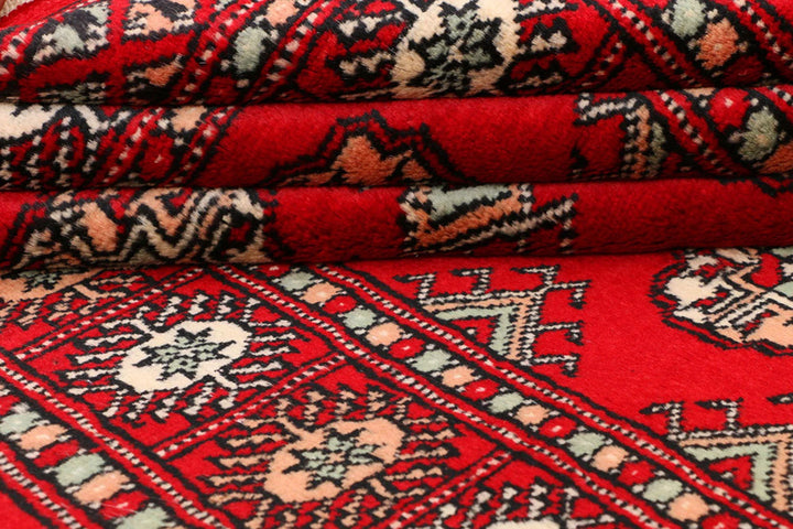 Red Pakistani Bokhara Rug 3' x 5'7" Hand-Knotted | No. QA69326