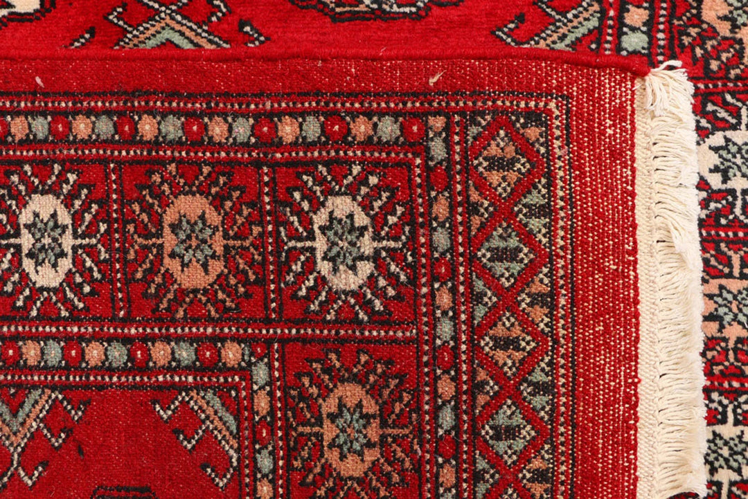 Red Pakistani Bokhara Rug 3' x 5'7" Hand-Knotted | No. QA69326
