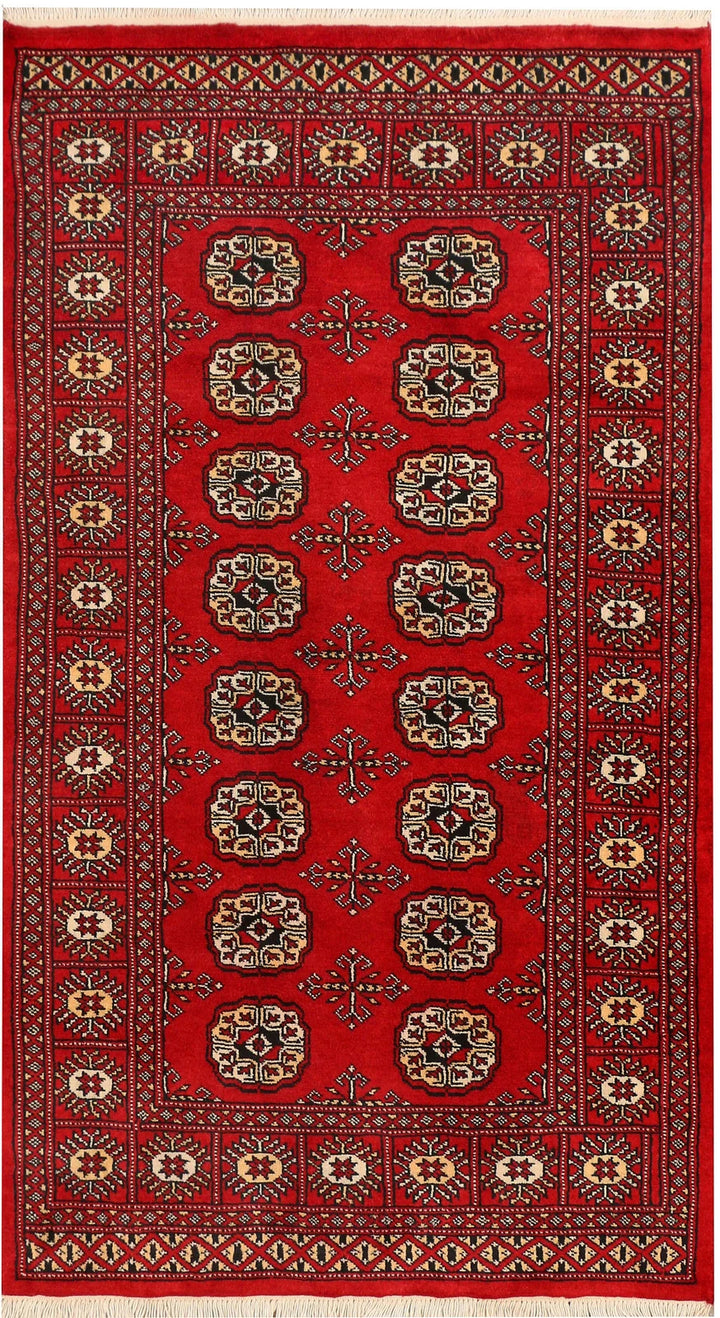 Red Pakistani Bokhara Rug 3' x 5'4" Hand-Knotted | No. QA69357