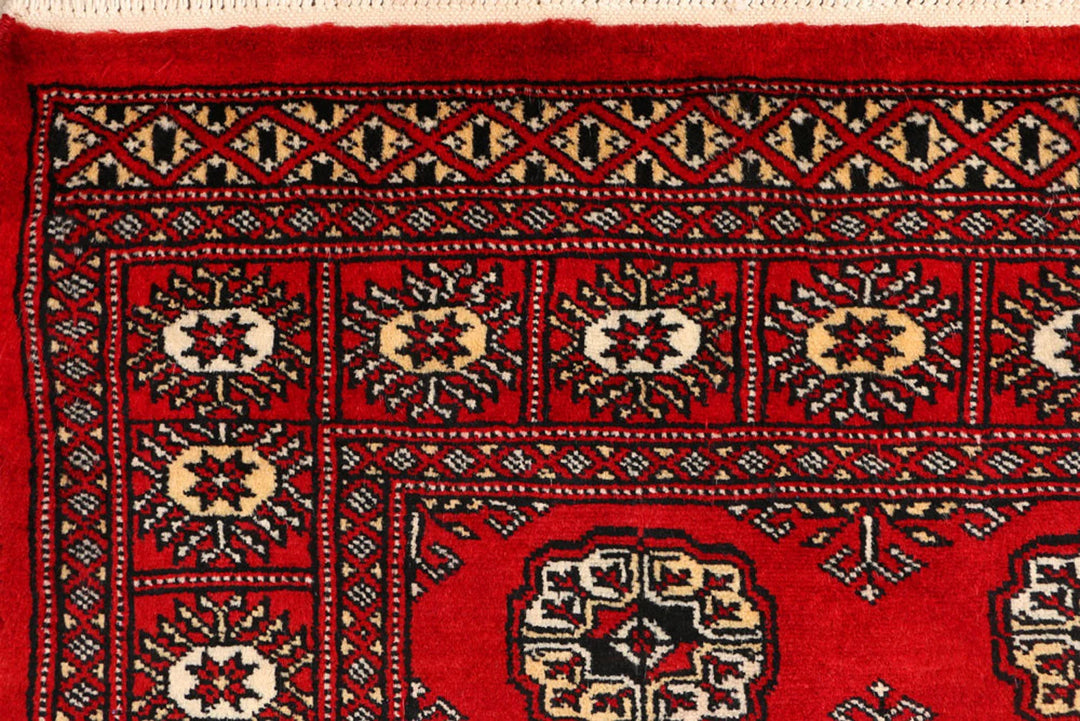 Red Pakistani Bokhara Rug 3' x 5'4" Hand-Knotted | No. QA69357